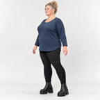 Feinstrickshirt in Blau/Weiß meliert mit Rundhalsausschnitt und aufgesetzten Taschen