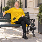 Feinstrickshirt in Gelb mit asymmetrischem Zipfelsaum Langarm und Rundhalsausschnitt