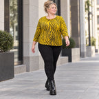 Flauschiges Strickoberteil Gelb/Schwarz mit Rundhalsausschnitt und aufgesetzten Taschen