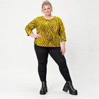 Flauschiges Strickoberteil Gelb/Schwarz mit Rundhalsausschnitt und aufgesetzten Taschen