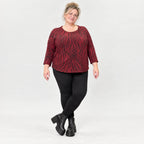 Langarmshirt aus kuscheligem Feinstrick mit Rundhalsausschnitt im Zebralook Rot/Schwarz
