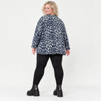 Flauschiges Strickshirt in Marineblau/Grau mit V-Ausschnitt und lässig kastigem Schnitt