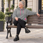 Gestreifter Hoody in Schwarz/Weiß/Pink aus weichem Stretchjersey mit Kapuze ungefüttert