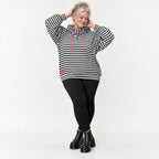 Gestreifter Hoody in Schwarz/Weiß/Pink aus weichem Stretchjersey mit Kapuze ungefüttert