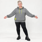 Hoody in Gelb/Schwarz/Weiß aus weichem Stretchjersey mit gerafften Ärmeln und Tunnelzug