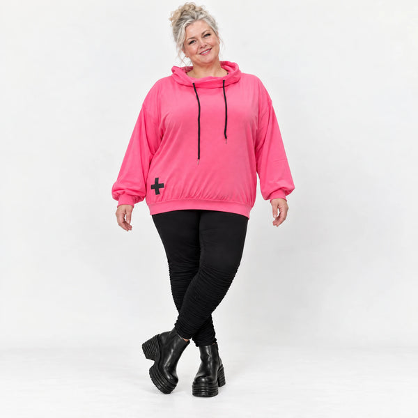 Hoodie in leuchtendem Pink aus weichem Stretchjersey mit Kapuze und gerader Schnittform