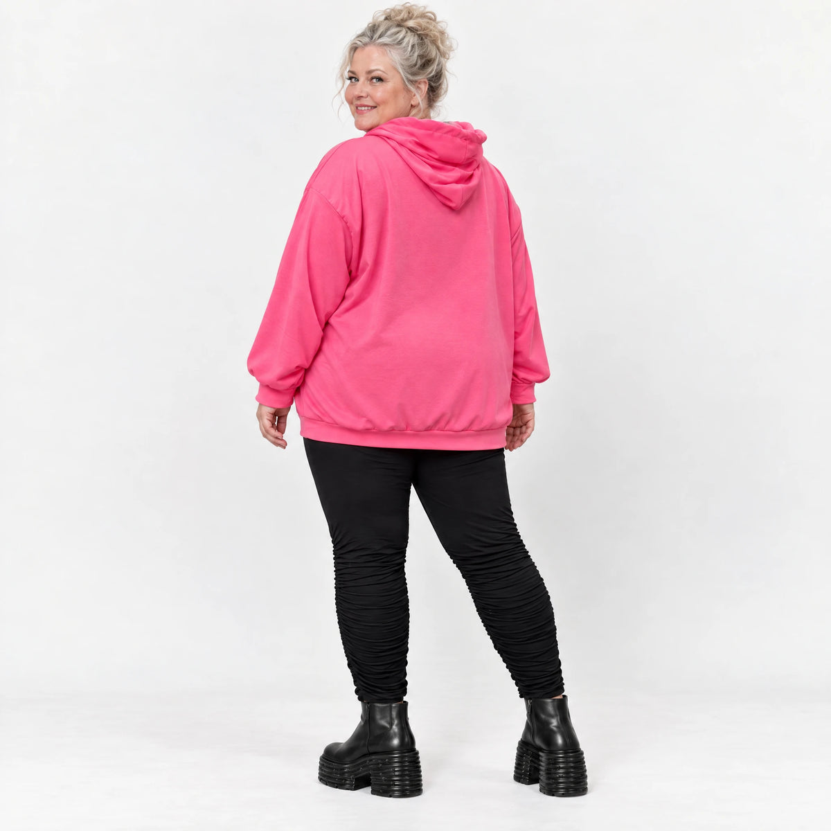 Hoodie in leuchtendem Pink aus weichem Stretchjersey mit Kapuze und gerader Schnittform