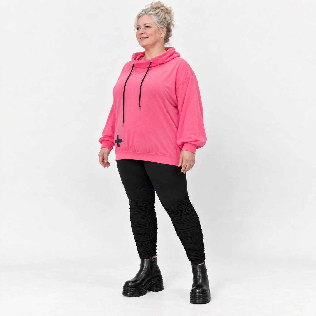 Hoodie in leuchtendem Pink aus weichem Stretchjersey mit Kapuze und gerader Schnittform