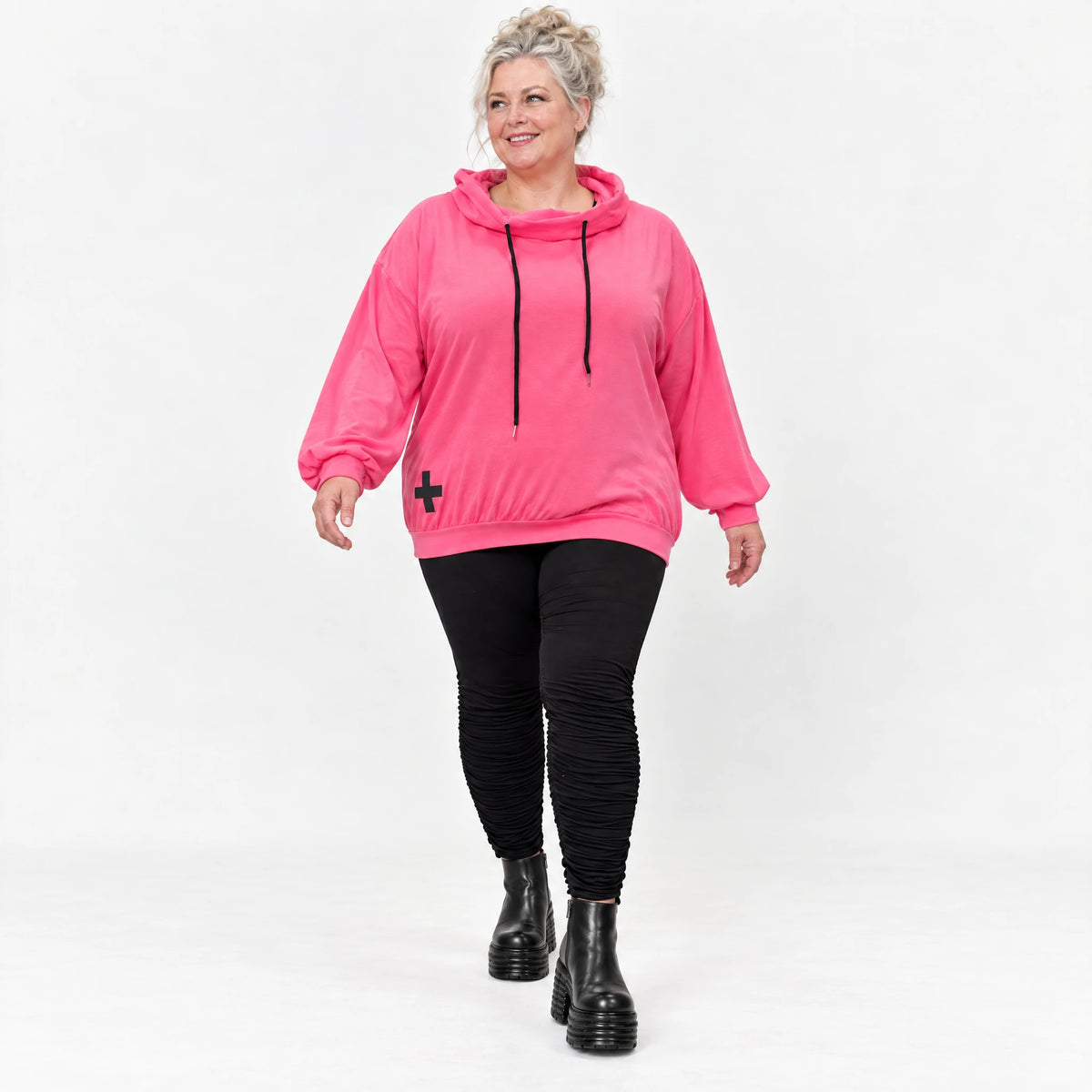 Hoodie in leuchtendem Pink aus weichem Stretchjersey mit Kapuze und gerader Schnittform