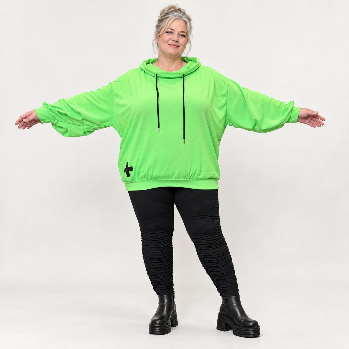 Grüner Hoody aus weichem Baumwolljersey mit Stretch Kapuze und gerader Schnittform