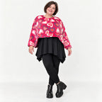 Flauschiger Plüschüberwurf in Pink/Rosa/Weiß mit kastiger Form und Seitenschlitzen