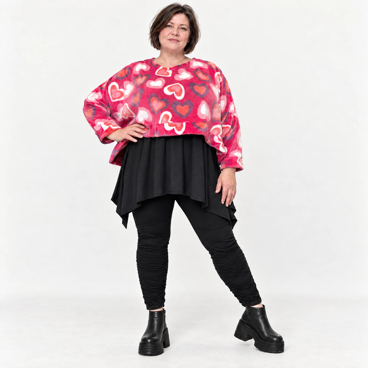Flauschiger Plüschüberwurf in Pink/Rosa/Weiß mit kastiger Form und Seitenschlitzen