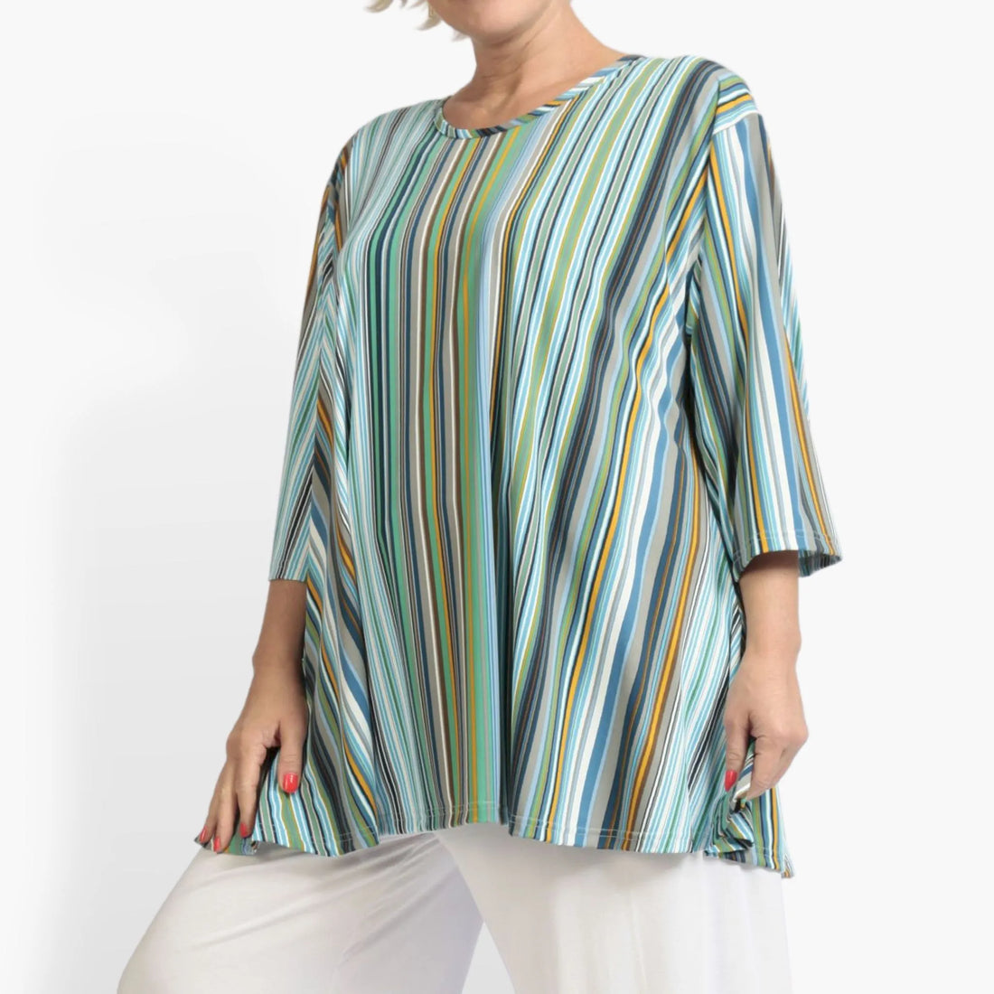  Shirt von AKH Fashion aus Materialmix in Glocken-Form, 1078.01892, Blau, Schick, Modern