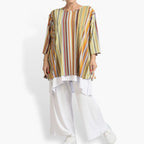  AKH Fashion Shirt in Glocken-Form, aus Materialmix, 1078.01892, Cognac, Streifen, Schick