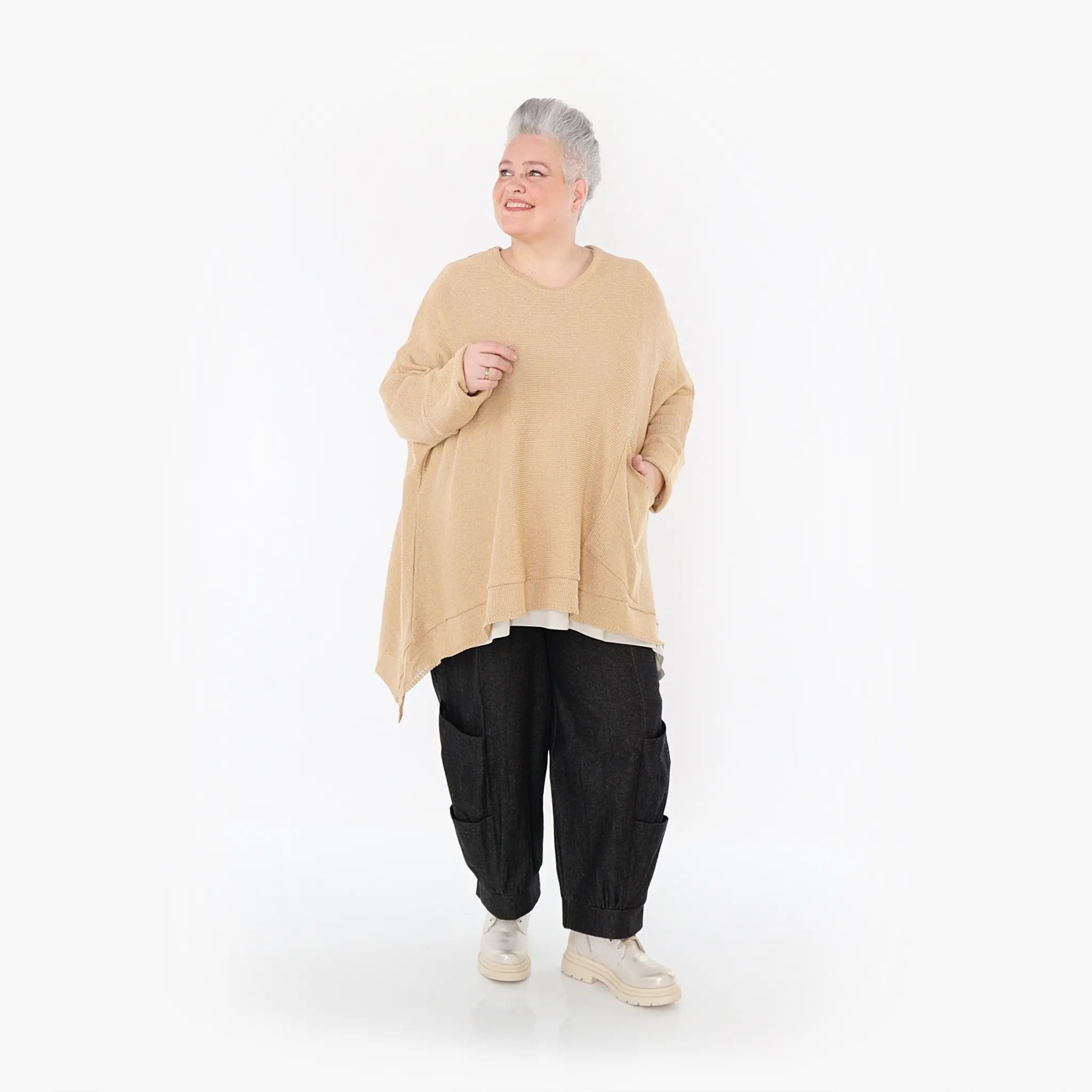  A-Form Bigshirt von AKH Fashion aus Baumwolle, 1110.02307, Beige, Ausgefallen, Zeitlos