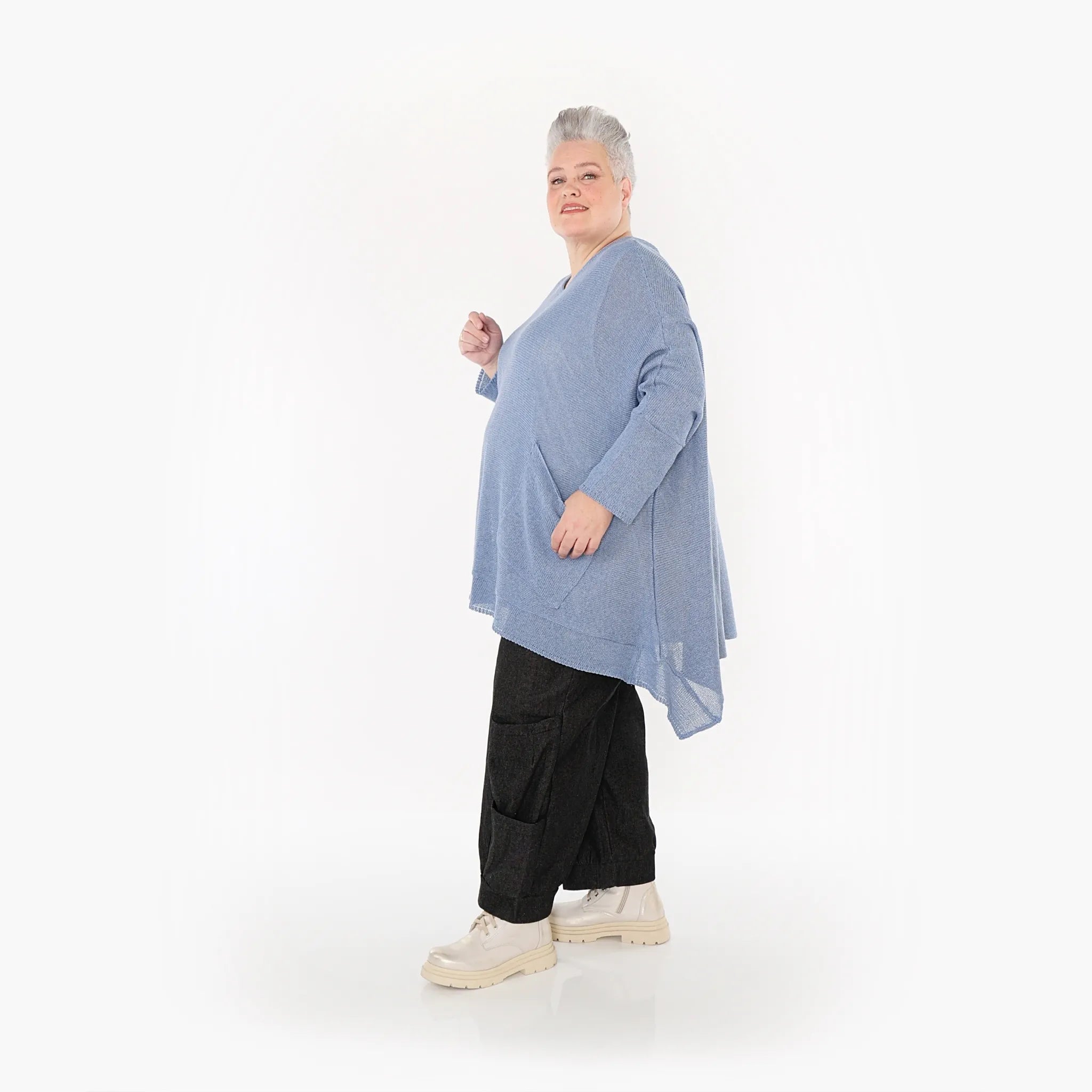  A-Form Bigshirt von AKH Fashion aus Baumwolle, 1110.02307, Jeansblau, Ausgefallen, Zeitlos