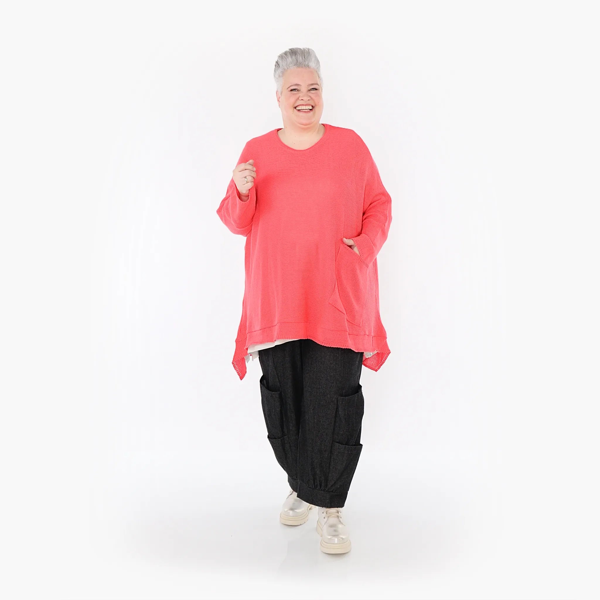  A-Form Bigshirt von AKH Fashion aus Baumwolle, 1110.02307, KorallRot, Ausgefallen, Zeitlos