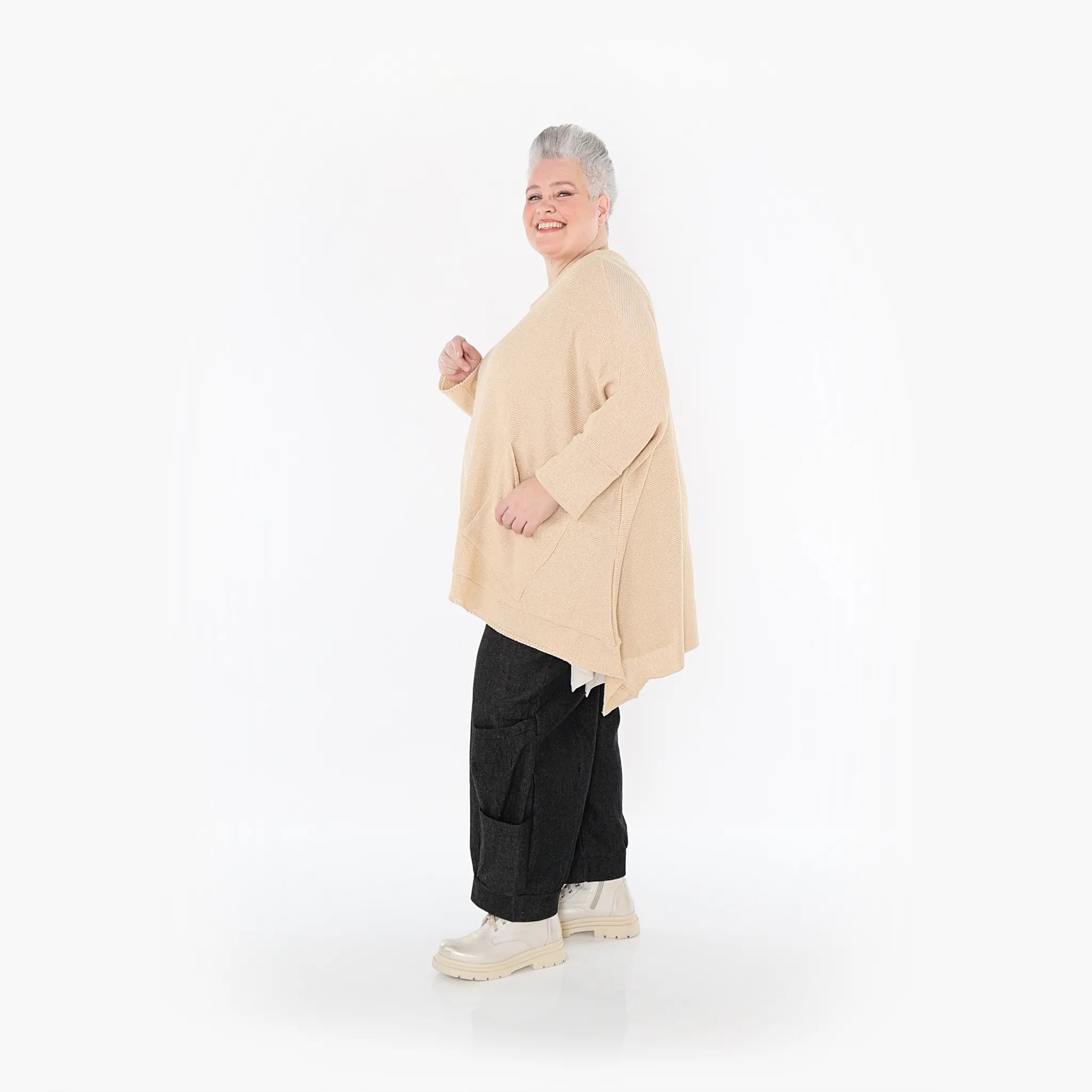  A-Form Bigshirt von AKH Fashion aus Baumwolle, 1110.02307, Sand, Ausgefallen, Zeitlos, Schick