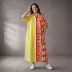 Leichtes Baumwoll Streifenkleid in Orange Gelb Oversize Lagenlook zeitlos leger Style