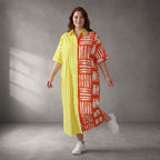 Leichtes Baumwoll Streifenkleid in Orange Gelb Oversize Lagenlook zeitlos leger Style