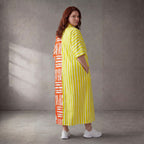 Leichtes Baumwoll Streifenkleid in Orange Gelb Oversize Lagenlook zeitlos leger Style