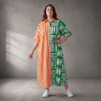 Leichtes zartes Streifenkleid Orange Grün aus Baumwolle Oversize Lagenlook bequem luftig