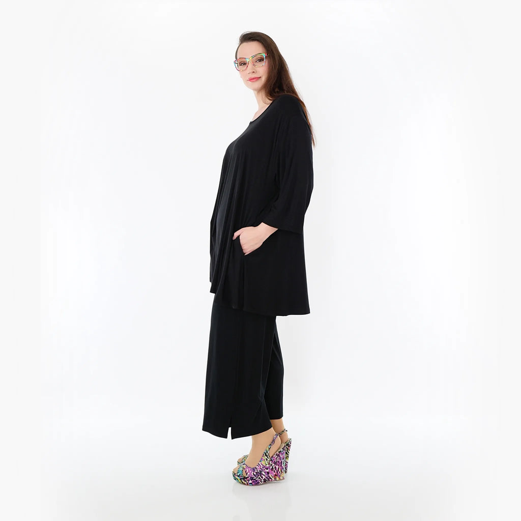 AKH Fashion Bigshirt in Glocken-Form, aus Viskose, 1233.01892, Schwarz, Ausgefallen, Zeitlos