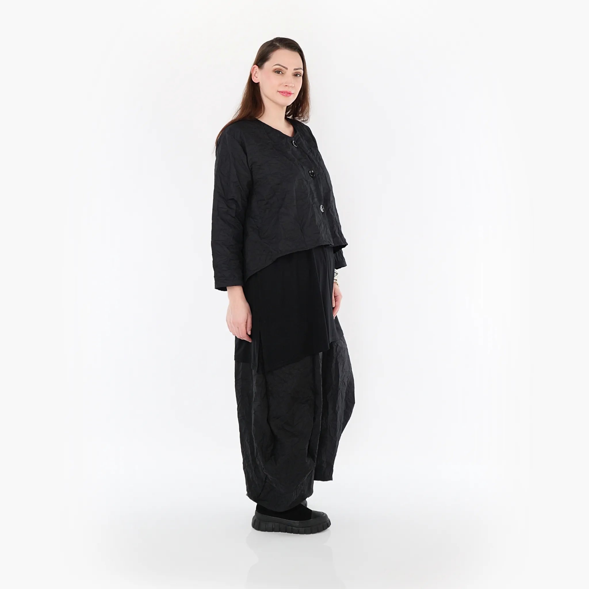 Oversize Damen Jacke, AKH Fashion, Materialmix, gerundeter Form, Lagenlook Mode, große Größen - SEELENlook
