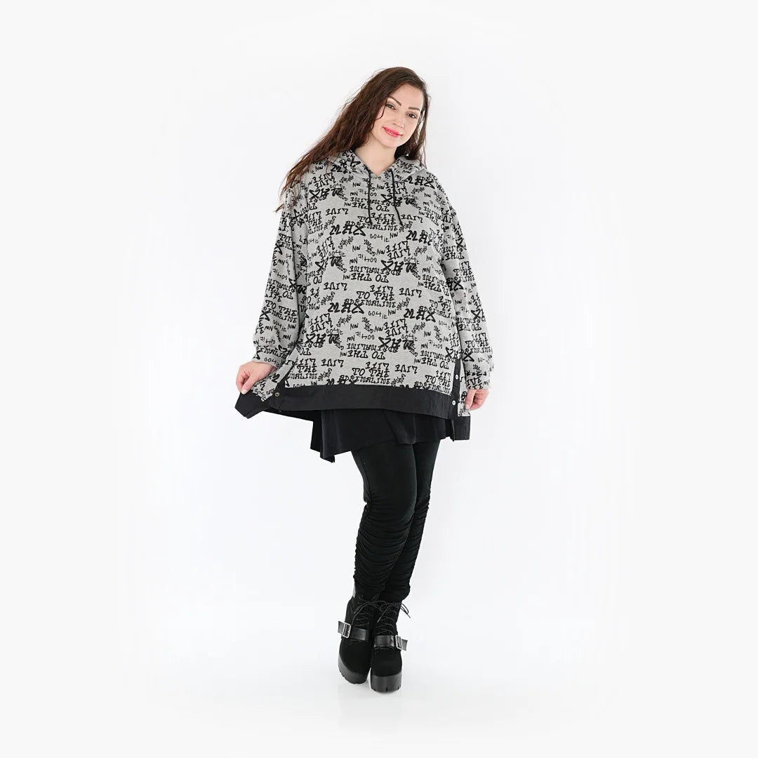  AKH Fashion Bigshirt in gerader Form, aus Baumwolle, 1376.06988, Grau-Schwarz, Buchstaben