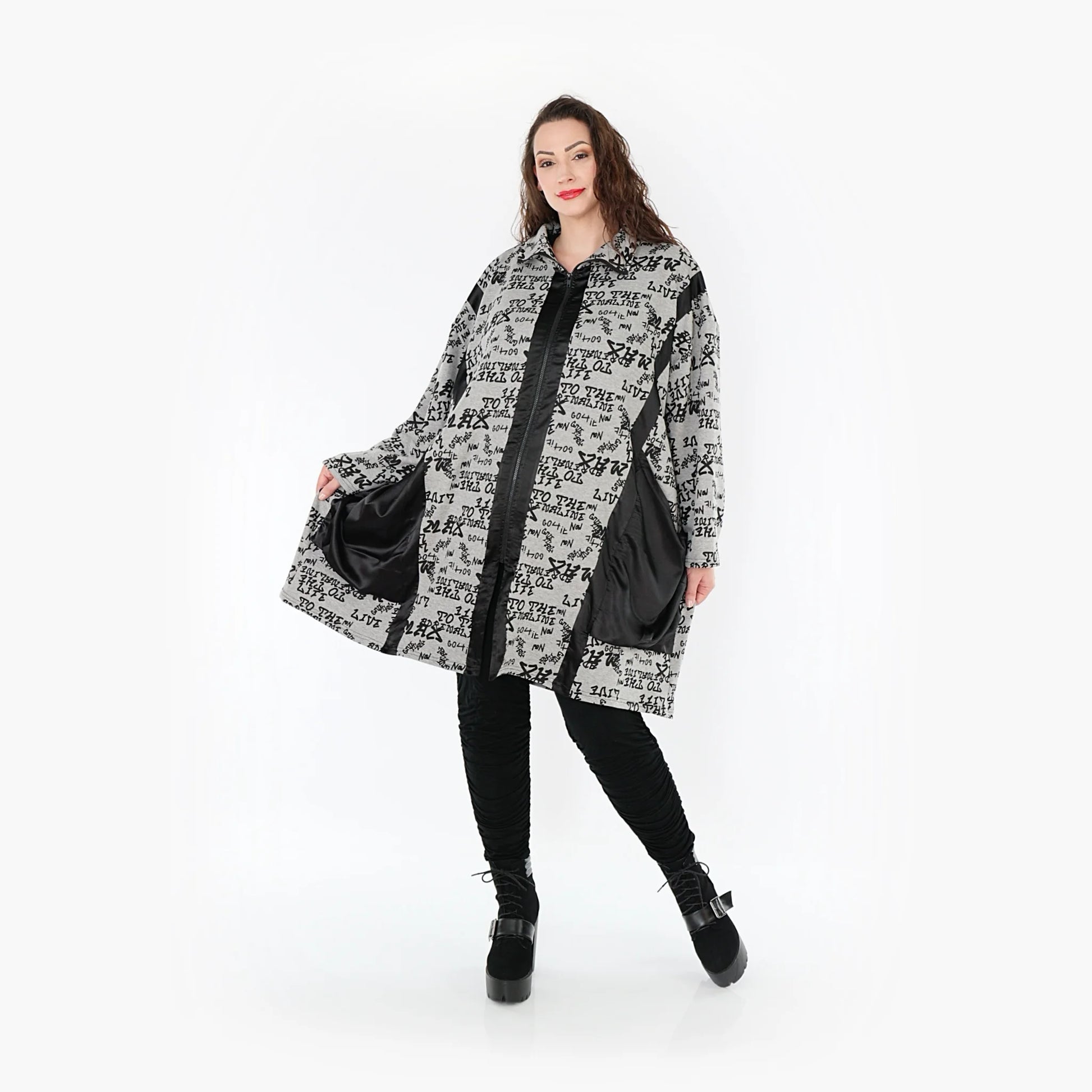  Ballonjacke von AKH Fashion aus Baumwolle, 1376.06996, Grau-Schwarz, Schick, Modern