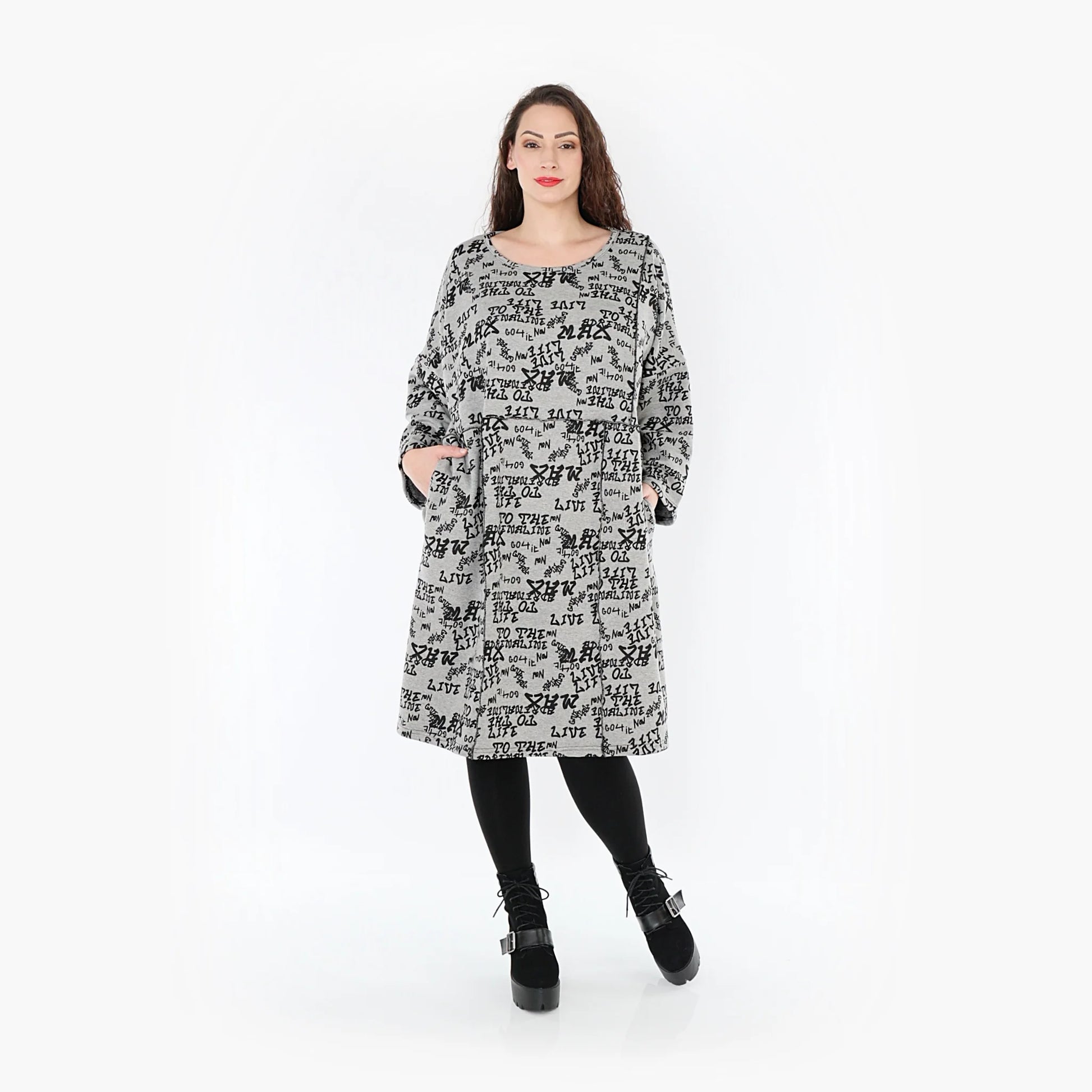  AKH Fashion Kleid in gerader Form, aus Baumwolle, 1376.06997, Grau-Schwarz, Schick