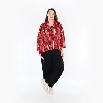  AKH Fashion Bigshirt in kastiger Form, aus Viskose, 1398.03019, Rot-Cognac-Schwarz, Streifen