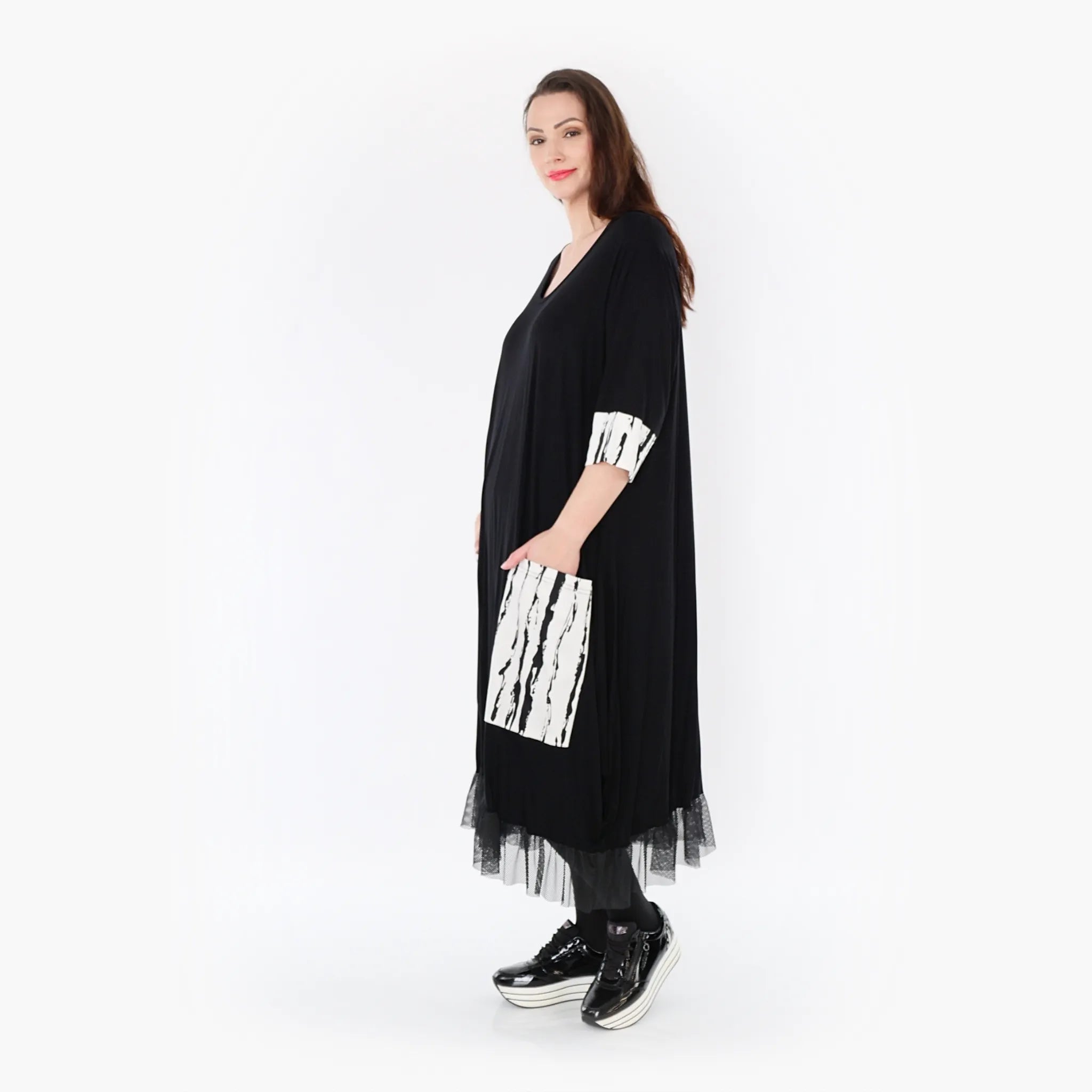  Ballonkleid von AKH Fashion aus Viskose, 1418.05909, Weiß/Schwarz, Schick, Modern, Bequem