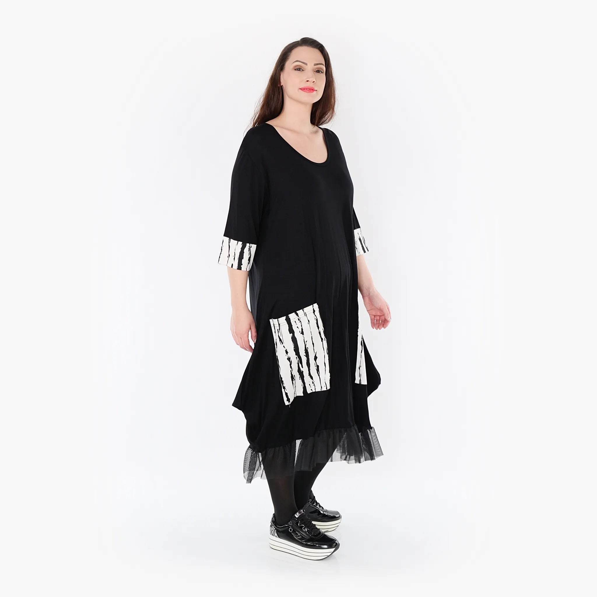  Ballonkleid von AKH Fashion aus Viskose, 1418.05909, Weiß/Schwarz, Schick, Modern, Bequem