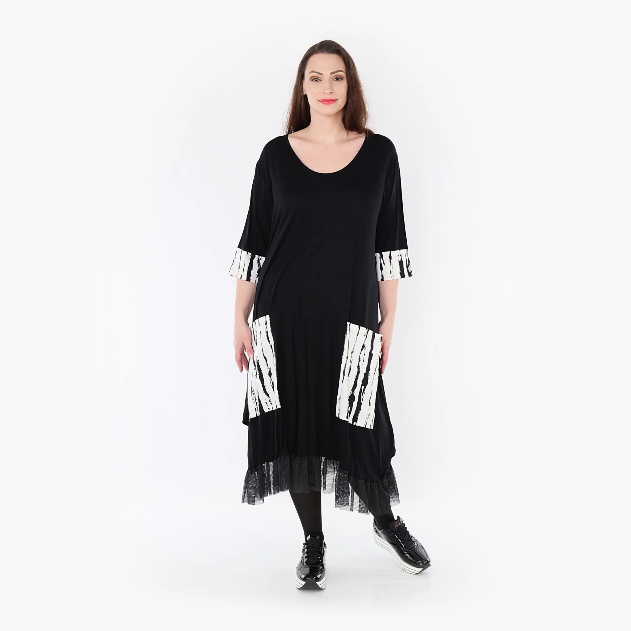  Ballonkleid von AKH Fashion aus Viskose, 1418.05909, Weiß/Schwarz, Schick, Modern, Bequem