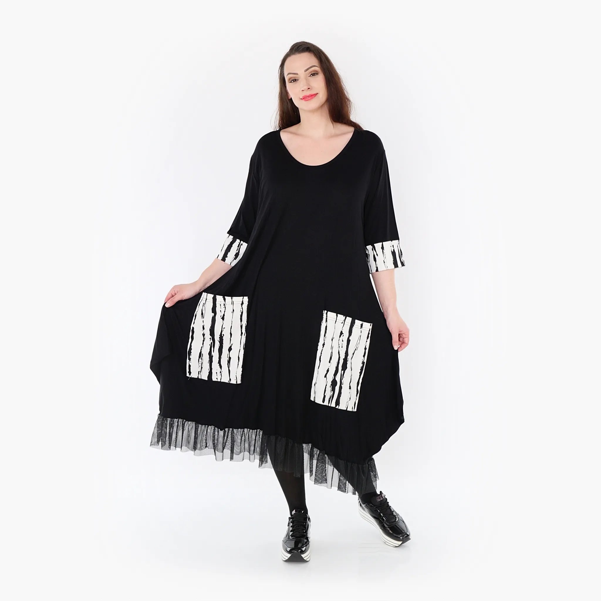  Ballonkleid von AKH Fashion aus Viskose, 1418.05909, Weiß/Schwarz, Schick, Modern, Bequem