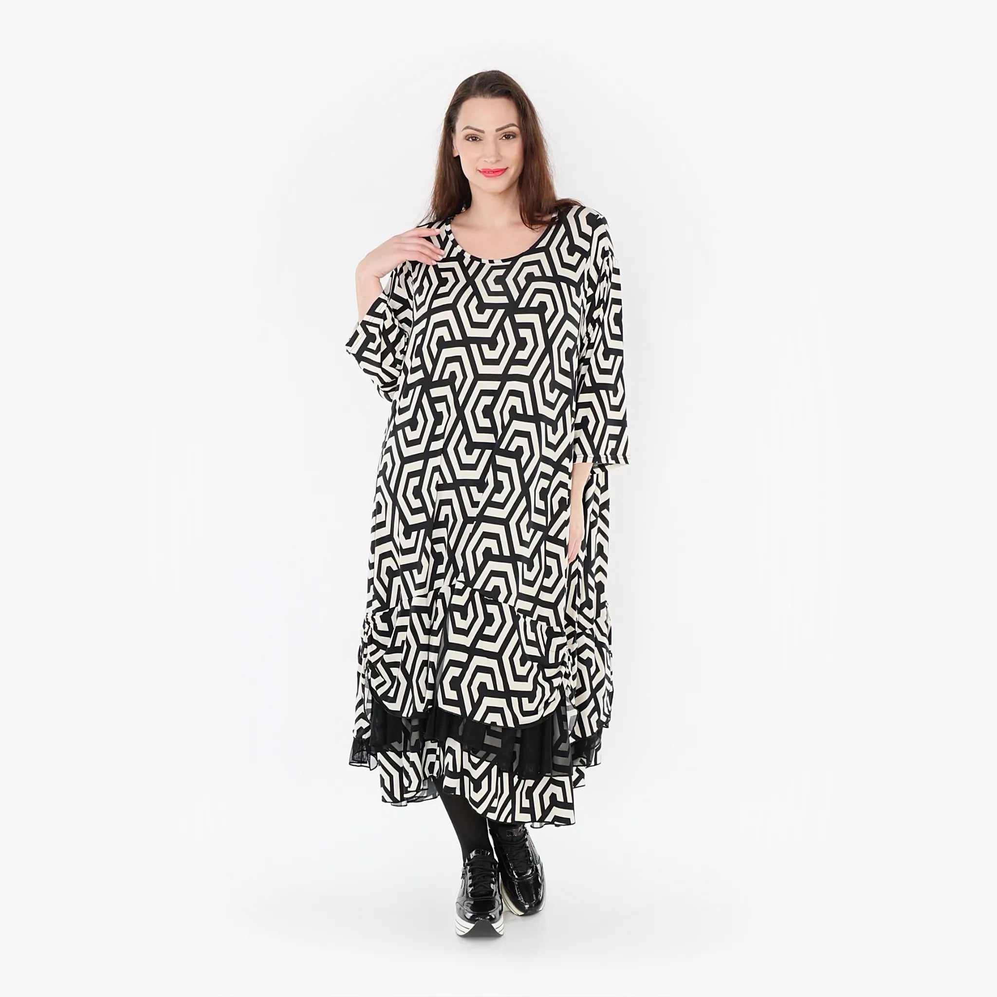  A-Form Kleid von AKH Fashion aus Viskose, 1428.06959, Schwarz/Ecru, Grafik, Schick, Schick