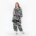  AKH Fashion Shirt in Vokuhila-Form, aus Viskose, 1434.07028, Schwarz/Weiß, Schick, Modern