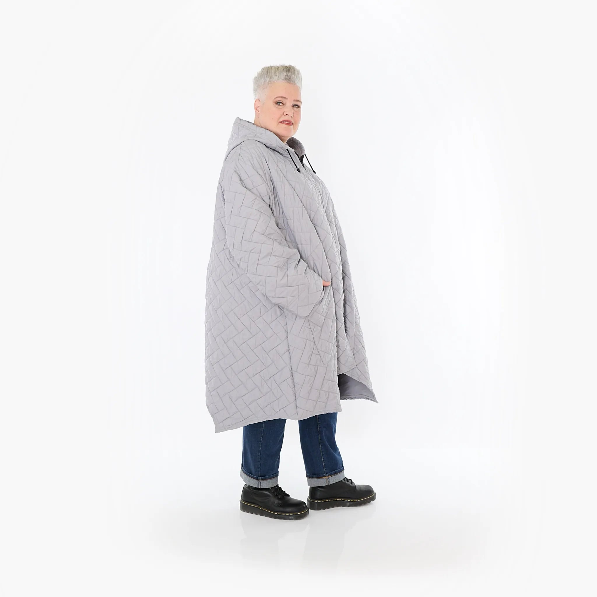  A-Form Mantel von AKH Fashion aus Materialmix, 1448.07043, Hellgrau, Kariert, Schick