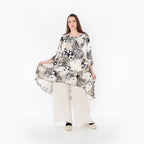  AKH Fashion Bigshirt in Vokuhila-Form, aus Materialmix, 1451.06837, Beige/Weiß/Schwarz