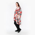  AKH Fashion Bigshirt in Vokuhila-Form, aus Materialmix, 1451.06837, Rot/Weiß/Schwarz, Punkte