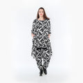  AKH Fashion Bigshirt in Vokuhila-Form, aus Materialmix, 1453.06837, Schwarz/Weiß, Abstrakt