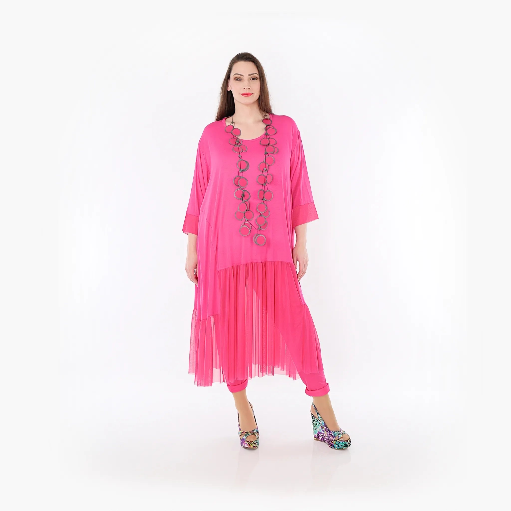  A-Form Kleid von AKH Fashion aus Materialmix, 1457.07048, Fuchsia, Ausgefallen, Zeitlos
