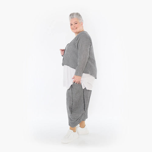  AKH Fashion Jacke in gerundeter Form, aus Baumwolle, 1461.00130, Grau/Weiß, Streifen
