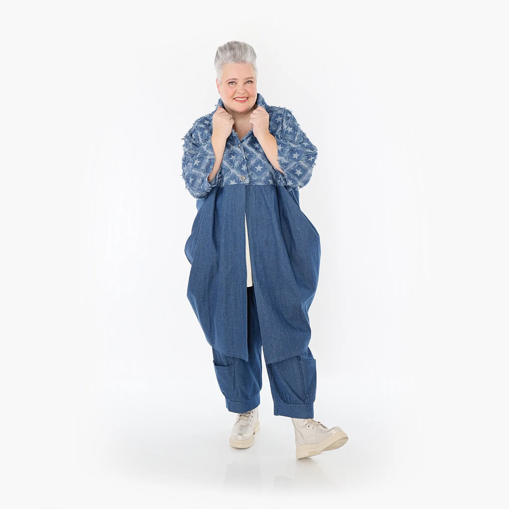  Ballonmantel von AKH Fashion aus Baumwolle, 1464.07055, Jeansblau/Grau, Raute, Schick