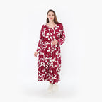  Ballonkleid von AKH Fashion aus Viskose, 1471.07064, Weinrot/Weiß, Muster, Ausgefallen