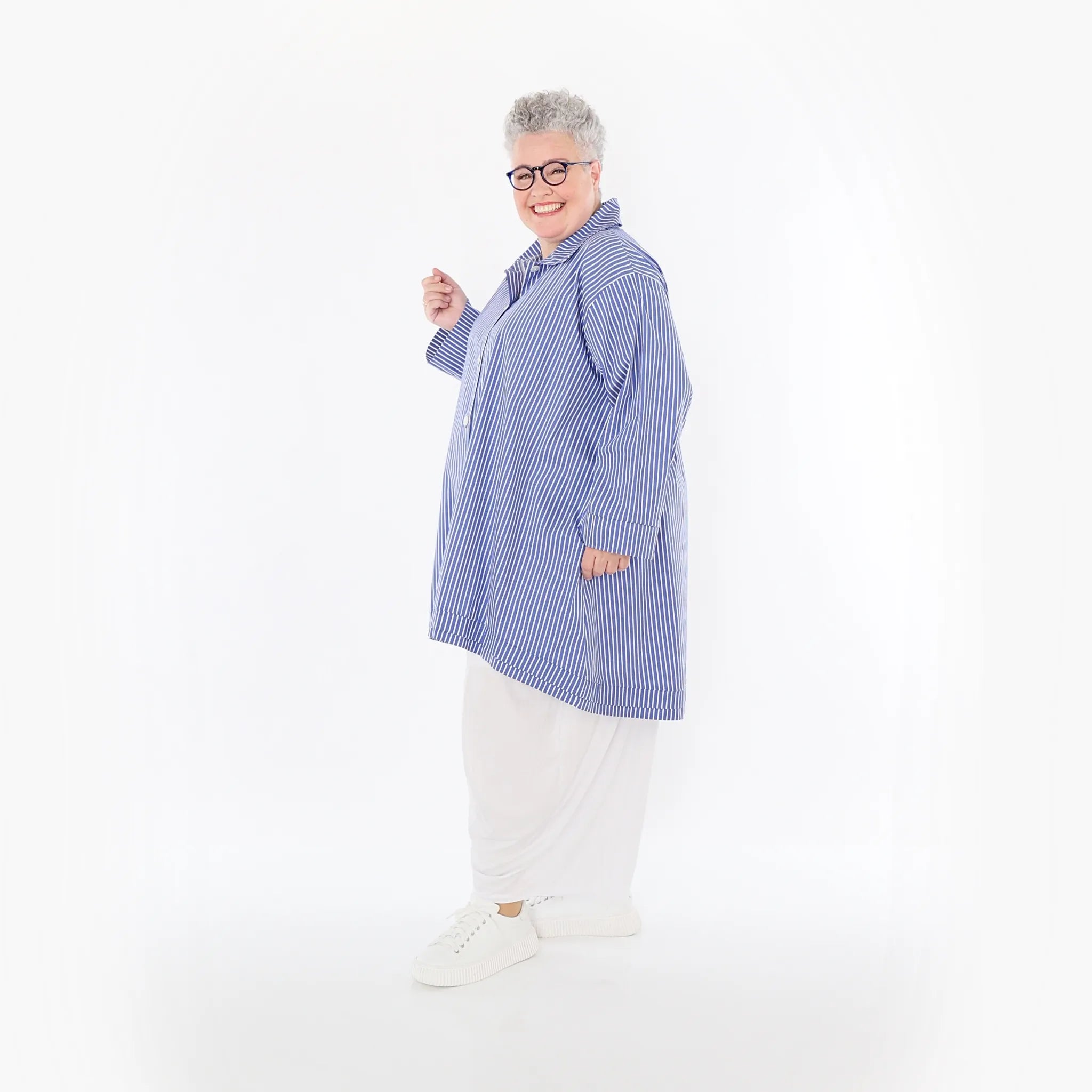 A-Form Bluse von AKH Fashion aus Baumwolle, 1472.07010, Blau/Weiß, Streifen, Ausgefallen