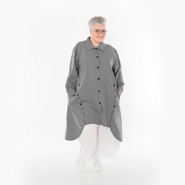  A-Form Bluse von AKH Fashion aus Baumwolle, 1472.07057, Anthrazit/Weiß, Streifen, Schick