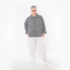  AKH Fashion Bluse in gerundeter Form, aus Baumwolle, 1472.07062, Anthrazit/Weiß, Streifen