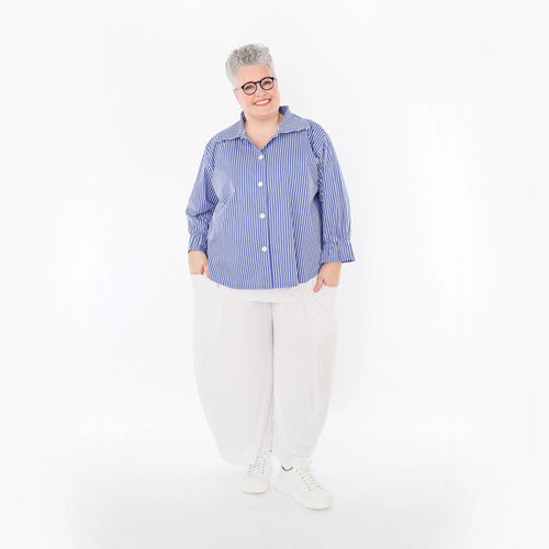  AKH Fashion Bluse in gerundeter Form, aus Baumwolle, 1472.07062, Blau/Weiß, Streifen